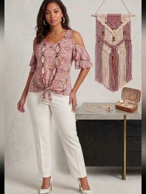 LASCANA for VENUS Pink Snakeskin Cold Shoulder Tie Front Top Large